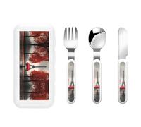Eiffel Tower with Red Umbrella Print Knife,Fork and Spoon Stainless Steel Flatware Set, Birthday Party Kitchen Utensils
