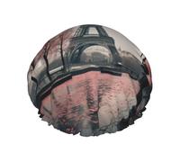 Eiffel Tower With Red Umbrella Print Reusable Spa Salon Shower Cap For All Hair Lengths With Lining Elastic Band