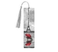 Eiffel Tower with Red Umbrella Print Wooden Bookmark Bookmarks with Tassels Book Marks for Reading Hardcover Books Notebooks