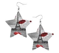 Eiffel Tower With Red Umbrella Pvc Artificial Leather Star-Shaped Earrings Pendant