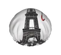 Eiffel Tower with Red Umbrella Shower Cap for Women Men Large Waterproof Shower Bonnet Elastic Band Bathing Hair Hat Spa Salon Caps Double Layered Reusable Bath Caps for Long Hair, Braids
