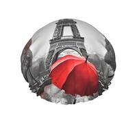 Eiffel Tower with Red Umbrella Shower Caps for Women Reusable Bath Caps for Men Double Layer Waterproof Hair Cap with EVA Lining Stylish Large Shower Bonnet Soft Bath Hat for Long Hair, Braids