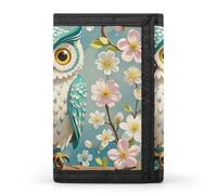 Eiffel Tower with Red Umbrella Trifold Wallet Front Pocket Coin Purse - Slim Credit Card Holder for Men & Women, Owl Spring Flowers Turquoise, One Size, Classic