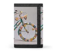 Eiffel Tower with Red Umbrella Trifold Wallet Front Pocket Coin Purse - Slim Credit Card Holder for Men & Women, Flower bicycle, One Size, Classic