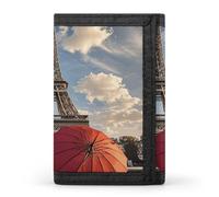 Eiffel Tower with Red Umbrella Trifold Wallet Front Pocket Coin Purse - Slim Credit Card Holder for Men & Women, Eiffel Tower with Red Umbrella, One Size, Classic