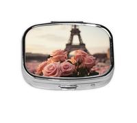 Eiffel Tower with Rose Flower Print Cute Pill Organizer Mini Medicine Storage Box Pill Container for Pocket Purse Travel