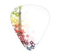 Eiffel Tower with Stars Guitar Picks 12 Pack Universal ABS Guitar Picks,Colorful Image with Stars Love International Town Landmark,for Acoustic and Electric Guitar