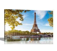 Eiffel Tower with Summer Leaves, Paris Canvas Prints Home Decor Wall Art Pictures Office Bedroom Framed Cityscape Artwork Large 76 x 50cm (30 x 20 inches)