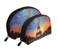Eiffel Tower1 Portable Shell Cosmetic Bag Set - Travel Makeup Organiser with Zipper & Inner Compartments