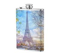 Eiffel Tower1 Small Stainless Steel Rust-Proof And Leak-Proof Hip Flask With Delicate And Gentle Hand Feel, Sealed With Screw Cover And Durable, And Wrapped With Pu Leather Outside. 8oz Classic