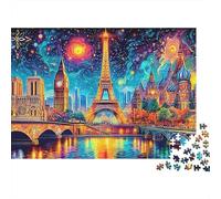 Eiffel Tower1000pc Thick Cardboard Starry Night Paris Jigsaw Puzzle Set Adult Educational Game Stress Relief Fun Home Activity 52x38cm/1000pcs