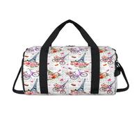 Eiffeltower Bicycle Flower Sport Duffel Bag with Shoes Compartment Paris Eiffeltower Overnight Weekender Bags Travel Gym Luggage Organizer for Women Men Kids Girls Boys