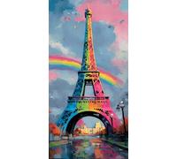 EiffelTower Diamond Painting Kit with Complete Set of Diamond Art Accessories, DIY Full Drill Embroidery Kit, Landscape Diamante Gems Canvas Wall Art Crafts for Adults, Room Decor 12x24Inch DZSH4243