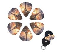 EiffelTower Guitar Picks Set of 6 Cardboard Design with Custom Storage Box for Men Women Guitar Accessories Ukulele for Acoustic Guitar Bass