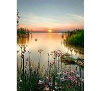 Eiflow 5D Diamond Painting Kits Full Drill Sunset Lake,12x16 DIY Paint by Diamond Embroidery Art Craft Mosaic Making for Home Wall Decor