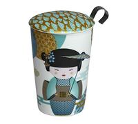 EigenART Double Wall Porcelain Tea Cup with Porcelain Lid and Stainless Steel Tea Infuser 350ml
