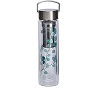 Eigenart Flowtea Eucalyptus Double-Walled Drinking Bottle Made of Borosilicate Glass with Stainless Steel Lid, Neoprene Cover and Strainer, BPA-Free, 400 ml, 50020