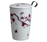 Eigenart Teacup with Strainer and Lid 'Cherry Blossom', Double-Walled Porcelain, 350 ml, White, Pink