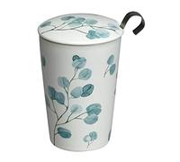 Eigenart TEAEVE Porcelain Tea Cup, Mug with Strainer and Lid, Trees Eucalyptus in Gift Box