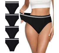 Eiggam Breathable Wicking Underwear High Waist Bikini Underwear Slight Tummy Control Panty Elastic No Show Cheeky Panty Pack, Black A- 4 Pack, L