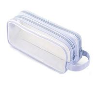 Eighosee 1 Piece 2 Compartment Pen Bag Clear Pencil Pouch Transparent Makeup Bag for Teen Student College Blue