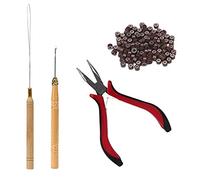 Eighosee 1 Set of Hair Extension Tool Kit Clamp Hook Pull Pin 200Pc Micro-Silicone Link Ring Beads for Professional Hairdressing Tool Accessories (Brown)