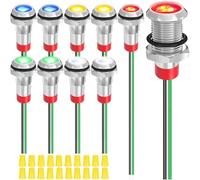 Eighosee 10Pcs 8mm AC 110V 120V 220V 20mA Red/Yellow/Blue/Green/White LED Indicator Light Waterproof Metal Indicator Signal Lamp