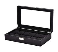 Eighosee 12-Bit Watch Storage Box Display Stand Storage Display Box Black Leather Watch Box Display Stand Jewelry Storage Box