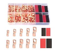 Eighosee 120Pcs Copper Wire Terminal Connectors, AWG 2 4 6 8 10 12 Ring Lug Kit with 60Pcs Heat Shrink 60Pcs Battery Cable Lugs