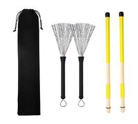 Eighosee 2 Pcs Drum Sticks and Drum Brushes Set Retractable Wire Brushes for Drum Accessories,Black and Yellow