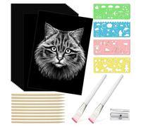 Eighosee 37 Pcs Scratch Paper Art Set Kids Adults Scratchboard Craft Kits Black Coated Scratch Paper Wooden Styluses and Stencils
