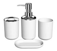 Eighosee 4 Pcs Plastic Bathroom Accessory Set,Bath Toilet Brush Accessories Set with Toothbrush Holder,Toothbrush Cup(White)