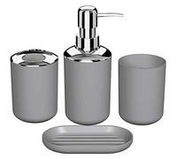 Eighosee 4 Pcs Plastic Bathroom Accessory Set,Bath Toilet Brush Accessories Set with Toothbrush Holder,Toothbrush Cup(Grey)