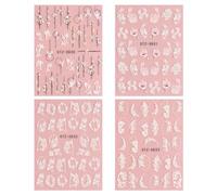 Eighosee 5D Embossed Flower Nail Art Stickers 4 Sheets Self-Adhesive Decals Floral Design Nail Decoration for Women Easy Install