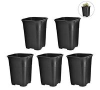 Eighosee 5Pcs Black Square High Waist Mini Nursery Pot Planter Pot Small Flower, L