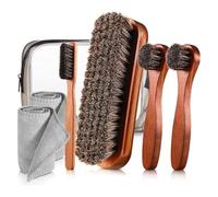 Eighosee 7 Piece Horsehair Shoe Brush Shine Kit Leather Shoes Boot Cleaning Brush Care Clean Dauber Applicators