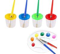 Eighosee 9 Pcs No Spill Paint Cups Set with Paint Brushes and Paint Palette, Paint Cups with for Kids Art Painting