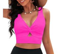 Eighosee Bikini Tops for Women Cropped Tankini Tops Beach Padded Knot Twist Cut Out Adjustable Tank Swimwear Top Only Magenta XXL