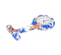 Eighosee Blue White Flowers Pattern Silicone Nurses Brooch Tunic Pocket Watch Stainless Dial