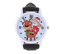 Eighosee Christmas Elderly Pattern Leather Band Analog Quartz Watches Ladies Watch Black