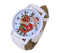 Eighosee Christmas Elderly Pattern Leather Band Analog Quartz Watches Ladies Watch White