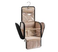 Eighosee Essential Travel Cosmetic Bag in Black with Hanging Hook, Large Capacity Toiletry Organizer