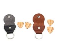 Eighosee Guitar Leather Pick Clip Key Chain Box Guitar Solid Wood Pick Wooden Pick Set