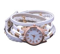Eighosee Hand-Woven Wrapped Bracelet Women Watch Ladies Quartz Watch Casual Women Wrist Watch(White)
