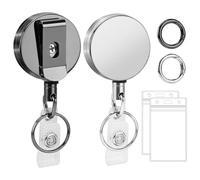 Eighosee Heavy Duty Retractable Badge Reels Metal Retractable Badge Holder, Key Card Holder Retractable Black & Silver 2 Pack