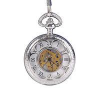 Eighosee Hunter Quartz Roman Numerals Pocket Watch for Men with Chain Silver
