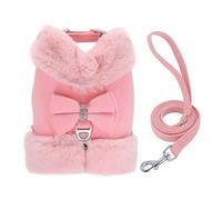 Eighosee Luxurious Rhinestone Bowknot Dog Harness and Leash Set,Warm Fur Pet Vest for Winter,Stylish Puppy Clothes for Small Dogs