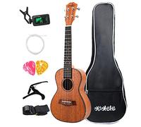 Eighosee Mahogany Concert Ukulele Set 23 in Uku 4 String Mini Small Guitar with Bag Strap Stings Picks for Beginner