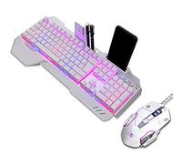 Eighosee Mechanical RGB Keyboard and Mouse Combo, Adjustable Breathing Lamp Wired Gaming Keyboard Wrist Rest Keyboard-White