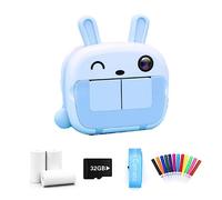 Eighosee Mini Cartoon Student Digital SLR for Children Thermal Paper Printer Wireless WIFI Phone Printer 4K 1080P HD Video (Blue)